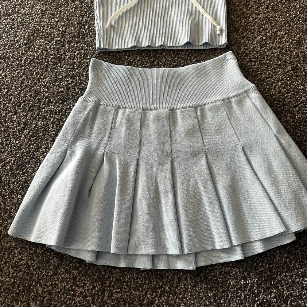 Light Blue Pleated Skirt and tank set. Like new - Picture 6 of 13